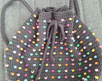 Crocheted Beaded Bucket Bag: Summer Pony Bead Shoulder Bag
