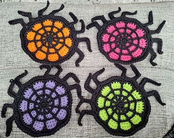 Crocheted Spider Web Coasters: Halloween Kitchen Decor, Set of 4