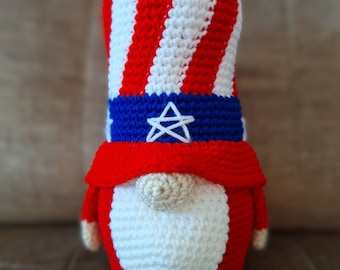 Crocheted Patriotic Gnome: Red, White, and Blue Decor