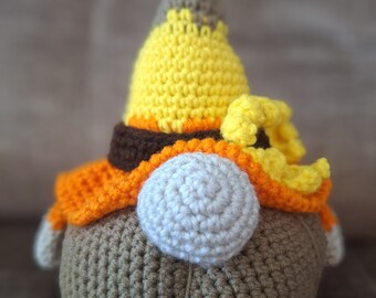 Handmade Pumpkin Gnome: Crocheted Sunflower, Autumn Decor