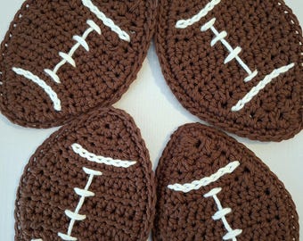 Crocheted Football Coasters: Set of 4, 100% Cotton Yarn, Double Thickness