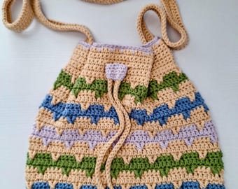 Crocheted Striped Crossbody Bag, Crossbody Tote