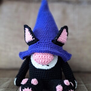 Crocheted Black Cat Witch Gnome - Halloween Fall Decor