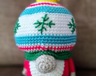 Handmade Bauble Ornament Gnome: Embroidered Snowflake Holiday Decor