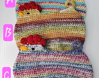 Crocheted Chicken Potholders: 100% Cotton Double Layered Hotpads