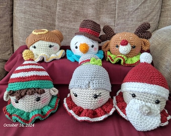 Set of 6 Handmade Christmas Decorations - Santa, Mrs. Claus, Elf, Angel, Snowman, Reindeer