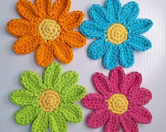 Crocheted Cotton Daisy Coasters - Set of 4 - Summer Kitchen Decor