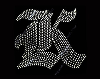 Rhinestone Transfer " Old English K " Iron On, Hotfix, Bling, Initial