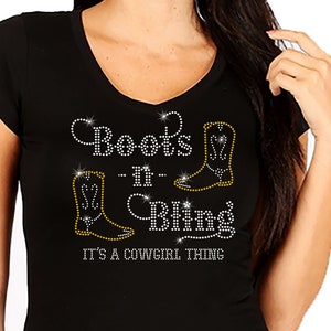 Cowgirl Shirt Rhinestone “Boots n Bling” – Rodeo Tee, Western Gift, Women’s Fitted/Unisex
