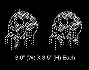 Rhinestone Transfer 2pcs " Skull with Drip " Skeleton Head Iron-On, Hotfix, Bling Design, DIY