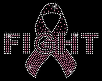 Rhinestone Transfer " Cancer Awareness Color Fight Ribbon " Hot Fix, Iron On, Bling
