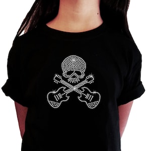 Girls Rhinestone T-Shirt &quot; Skull with Guitars &quot; in Size 3 to 14 Year Old