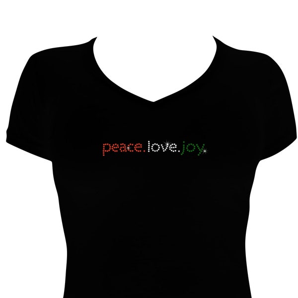 Women's Rhinestone Fitted Snug Shirt " Peace Love Joy " Rhinestone Shirt