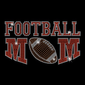 Rhinestone Transfer &quot; FOOTBALL MOM &quot; in Yellow, Red, Blue and Green Hot Fix, Iron On, Bling