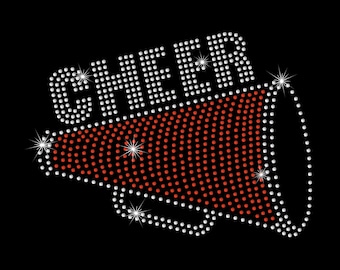Rhinestone Transfer " Cheer Megaphone " CHOOSE YOUR COLOR , Hotfix , Bling