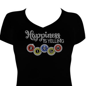 Women&#39;s Rhinestone Fitted Snug Shirt &quot; Happiness is Yelling Bingo &quot; Bingo Shirt, Bingo Night