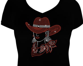 Cowgirl Shirt Rhinestone “ Sexy Cowgirl with Hat ” – Rodeo Tee, Western Gift, Women’s Fitted/Unisex