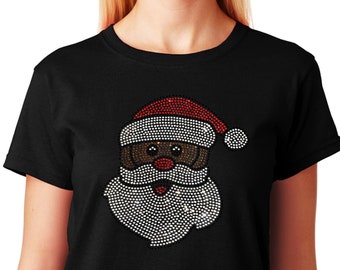 Women's / Unisex Rhinestone T-shirt " African American Santa Claus " in S, M, L, 1X, 2X, 3X
