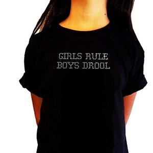 Girls Rhinestone T-Shirt Girls Rule Boys Drool Kids Size 3 to 14 Available image 1