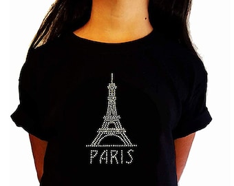 Girls Rhinestone T-Shirt " Paris Eiffel Tower " Size XS to XL