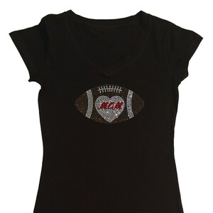 Women&#39;s Rhinestone T-Shirt &quot; Football Mom Heart in Rhinestones &quot; in S, M, L, 1X, 2X, 3X