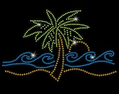 Rhinestone Transfer Palm Tree and Waves Hotfix - Etsy