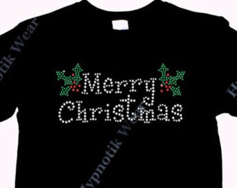 T-shirt avec strass pour fille « Merry Christmas » Disponible pour enfants, de 3 à 14 ans