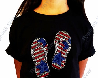 Girls Rhinestone T-Shirt " Patriotic Sandals " Vacation, 4th of July, All Sizes