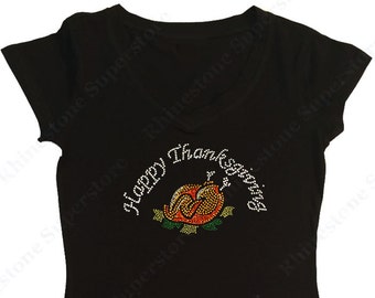 Women's Rhinestone T-Shirt " Cooked Happy Thanksgiving Turkey " in S, M, L, 1X, 2X, 3X