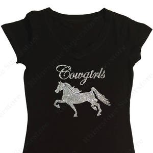 Women&#39;s Rhinestone T-Shirt &quot; Cowgirl&#39;s & Horse &quot; in S, M, L, 1X, 2X, 3X