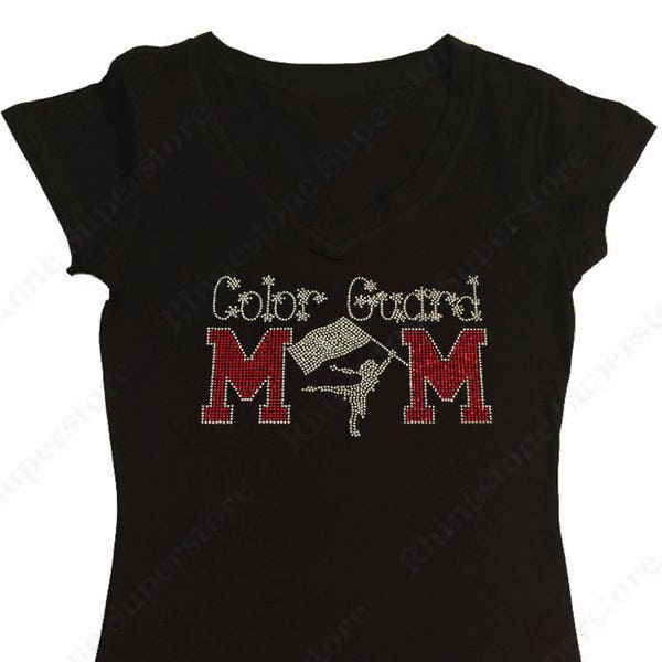 Women's Rhinestone T-Shirt " Red Color Guard Mom " in S, M, L, 1X, 2X, 3X