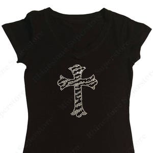 Women&#39;s Rhinestone Fitted Snug Shirt &quot; Black and Crystal Zebra Cross &quot; in S, M, L, 1x, 2x, 3x