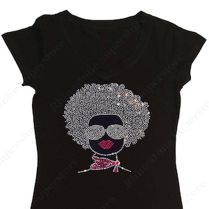 Women&#39;s Rhinestone T-Shirt &quot; Sexy Afro Girl &quot; in S, M, L, 1X, 2X, 3X Big Hair