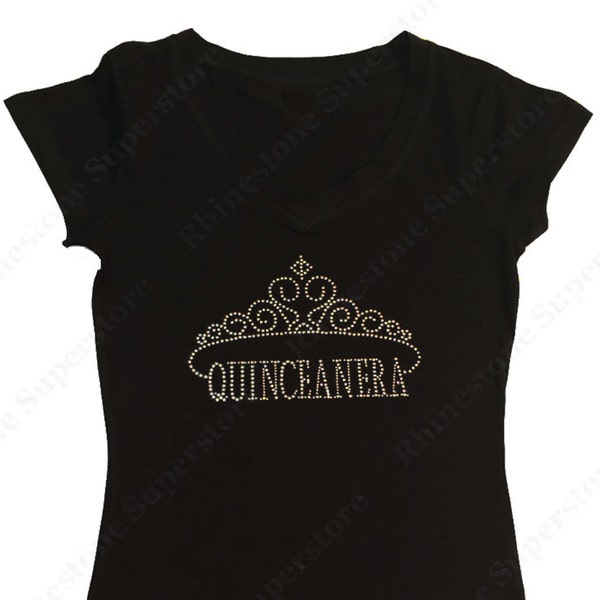 Women's Rhinestone Fitted Tight Snug Shirt " Quinceanera Tiara " in S, M, L, 1X, 2X, 3X Mis Quince, 15