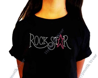 Girls Rhinestone T-Shirt &quot; Crystal Rockstar &quot; Kids Size 3 to 14 Available