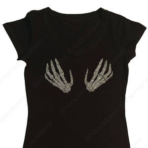 Women&#39;s Rhinestone T-Shirt &quot; Skeleton Hands &quot; in S, M, L, 1x, 2x, 3x October/ Halloween Fest