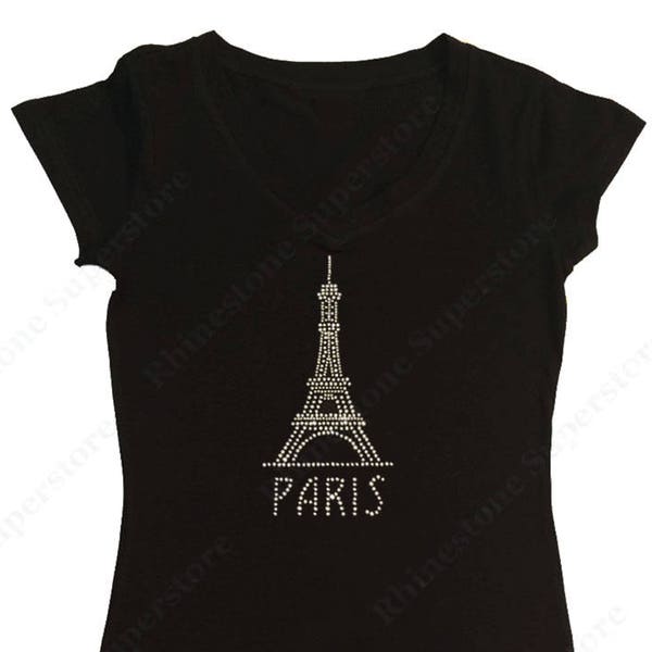 Women's Rhinestone Fitted Tight Snug Shirt " Paris Eiffel Tower " in S, M, L, 1x, 2x, 3x