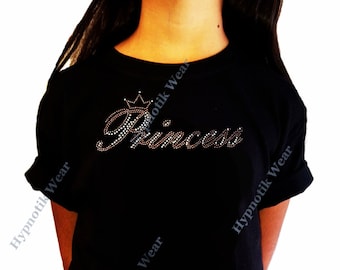 Girls Rhinestone T-Shirt " Pink Princess in Rhinestones " Kids Size 3 to 14 Available