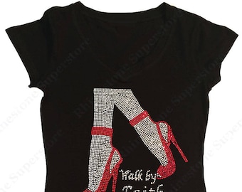 Women's Rhinestone T-Shirt " Walk by Faith " in S, M, L, 1x, 2x, 3x