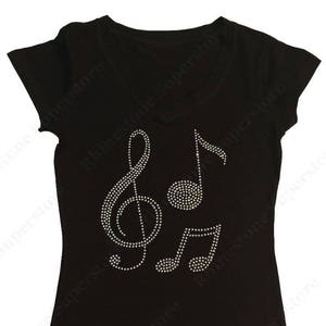 Women&#39;s Rhinestone T-Shirt &quot; Music Notes &quot; in S, M, L, 1x, 2x, 3x Band