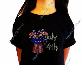 Girls Rhinestone T-Shirt " Patriotic Lips " 4th of July in Size 3 to 14