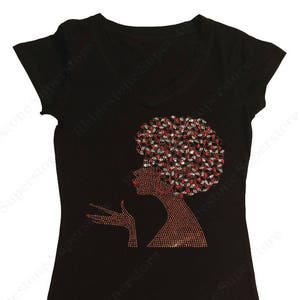 Women&#39;s Rhinestone & Rhinestud T-Shirt &quot; Women with Afro &quot; in S, M, L, 1x, 2x, 3x