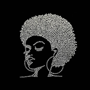 Rhinestone Transfer " Afro Girl with Hoop Earings " Hot Fix, Iron On, Bling