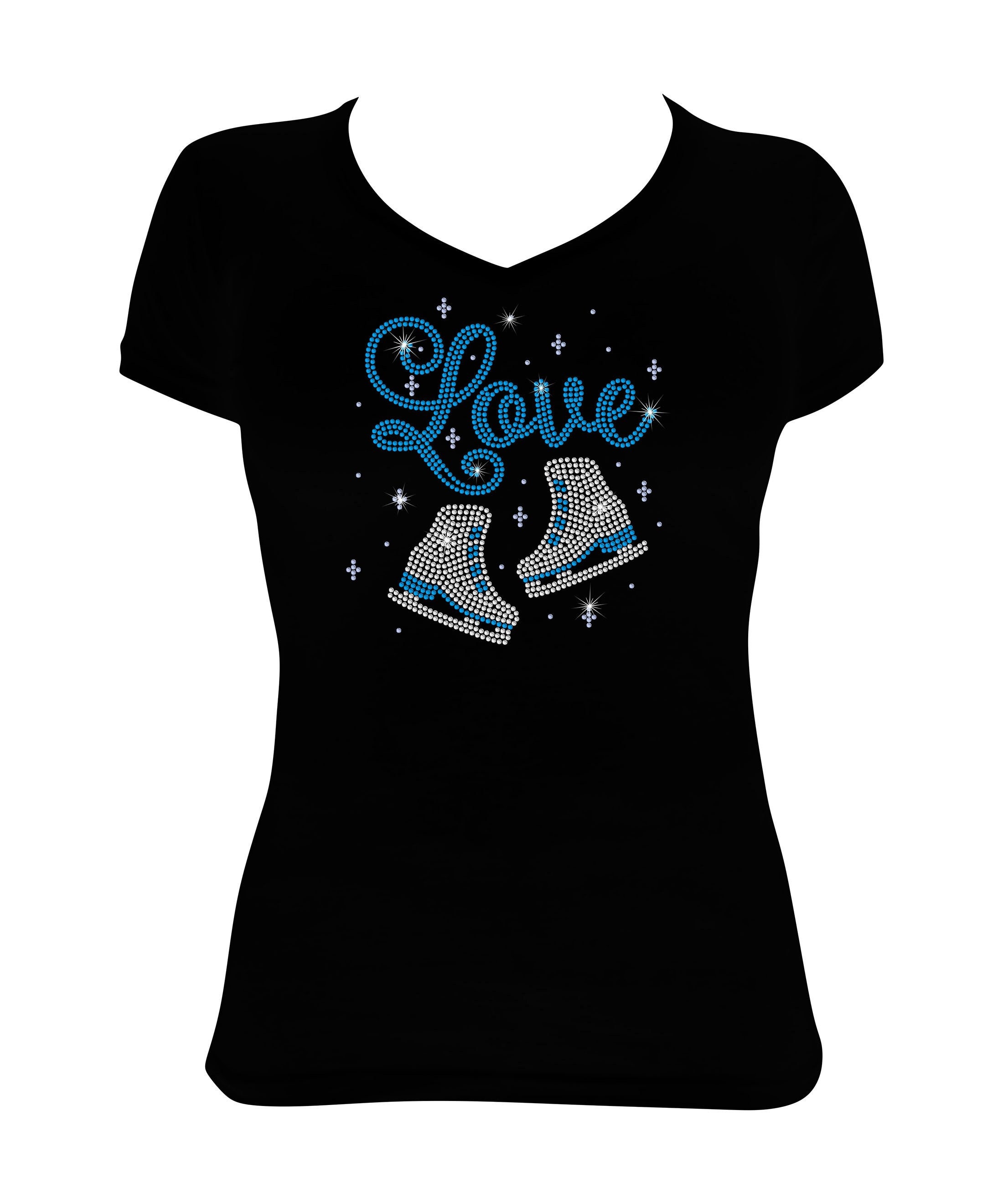 Women's Rhinestone Fitted Snug Shirt " Love Ice Skating " with Snowflake, Ice Skating Shirt