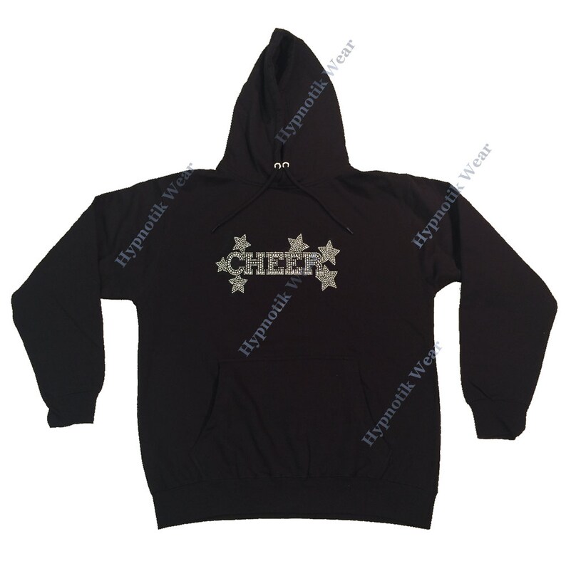 Rhinestone Women/'s Pullover Hoodie Crystal Cheer with Stars in Rhinestones Sweatshirt Sm to 3X