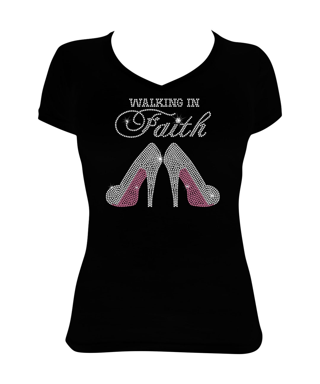 Women's Rhinestone Tshirt Walking in Faith Pink Etsy