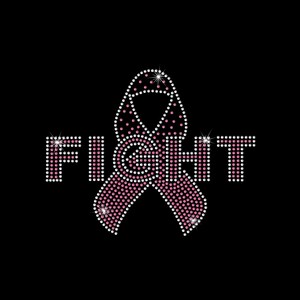 May include: Pink ribbon made of rhinestones with the word "FIGHT" in rhinestones.