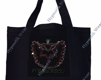 Rhinestone Sturdy Tote Bag with Zipper & Front Pocket "  Folklorico Dancer " Iron On , Hot fix, Dance, Culture,