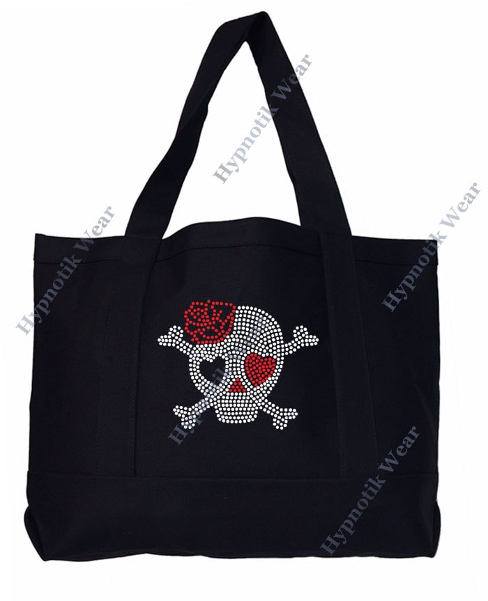 Rhinestone Sturdy Tote Bag With Zipper & Front Pocket 