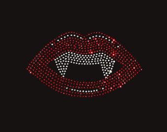 Rhinestone Transfer " Sexy Vampire Lips " Hotfix , Iron On, Bling, Halloween
